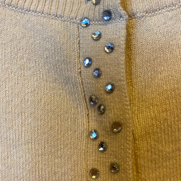 Last chance till 11/12! Moda International jeweled 3/4 sleeve tan cardigan - Picture 3 of 8